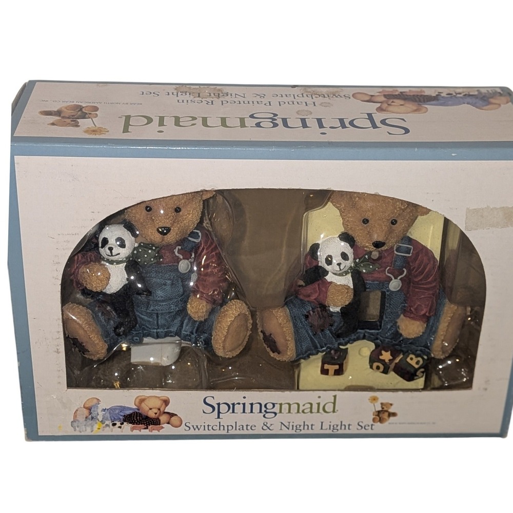 Springmaid Teddy Bear Night Light and Switchplate Set Hand Painted Resin VTG NIB